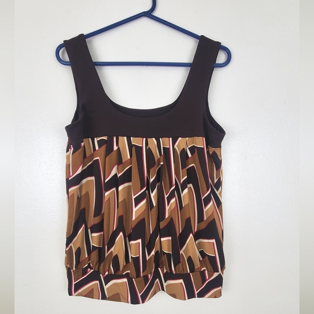 Speechless Brown Sleeveless Top Geometric Print Wide Hem Band Size XL